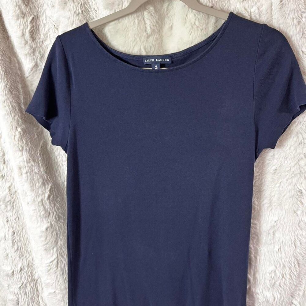 RALPH LAUREN SIZE XL navy blue cotton & lyocell t-shirt with embroidered logo